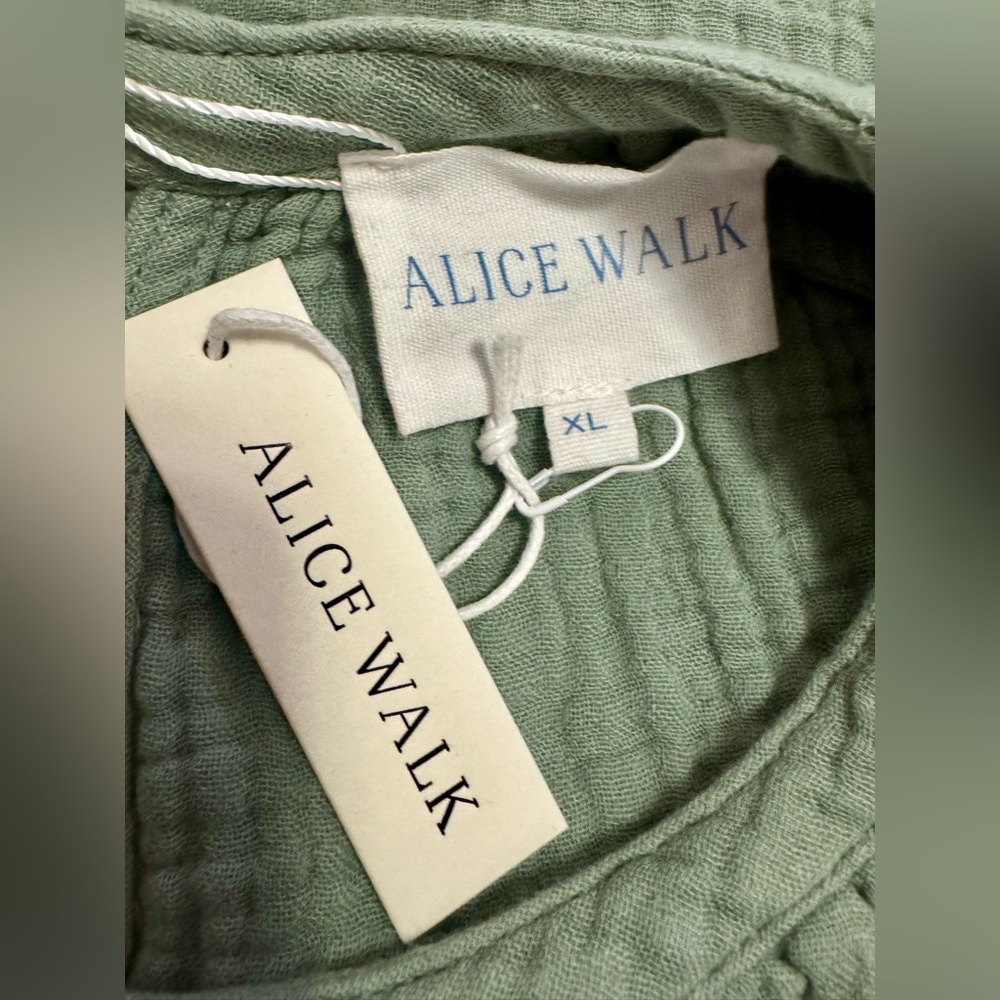 Alice Walk Organic Cotton Gauze Puff Sleeve Dress Triple Gauze In Sage XL - Picture 3 of 3